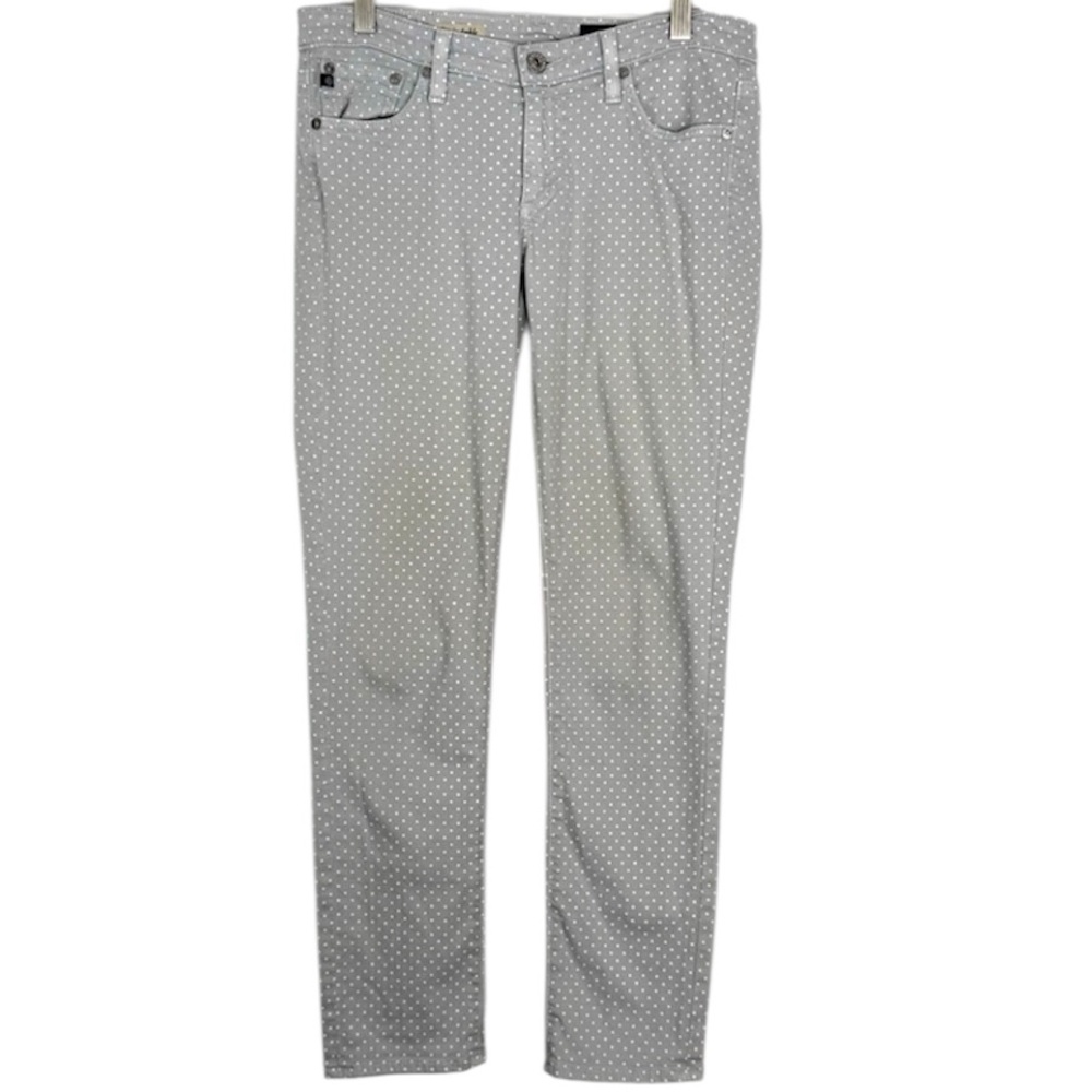 AG The Stevie Ankle Slim Straight Leg Gray Polka Dot Jeans Size 27R
